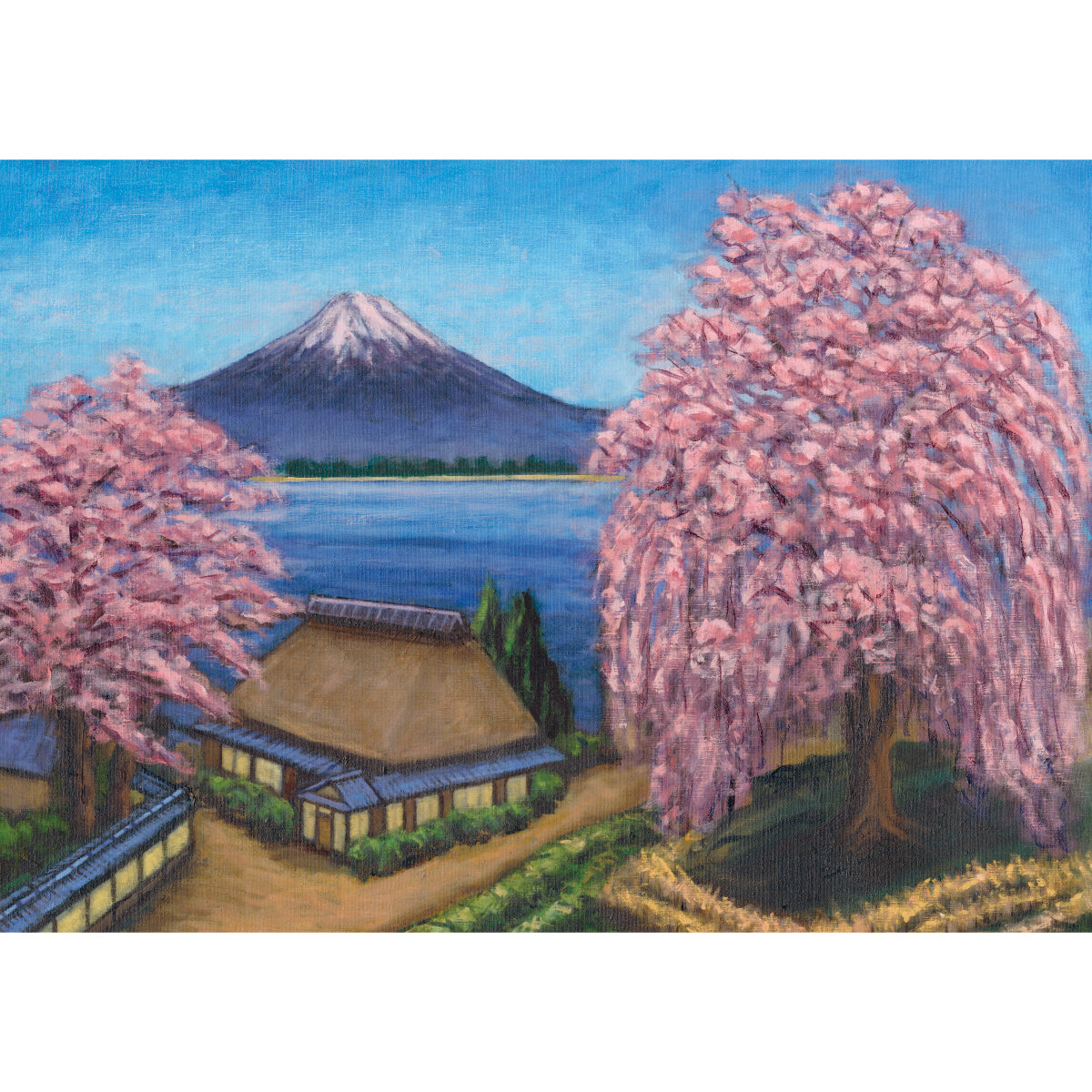 お風呂ポスター しだれ桜と富士山(銭湯画)