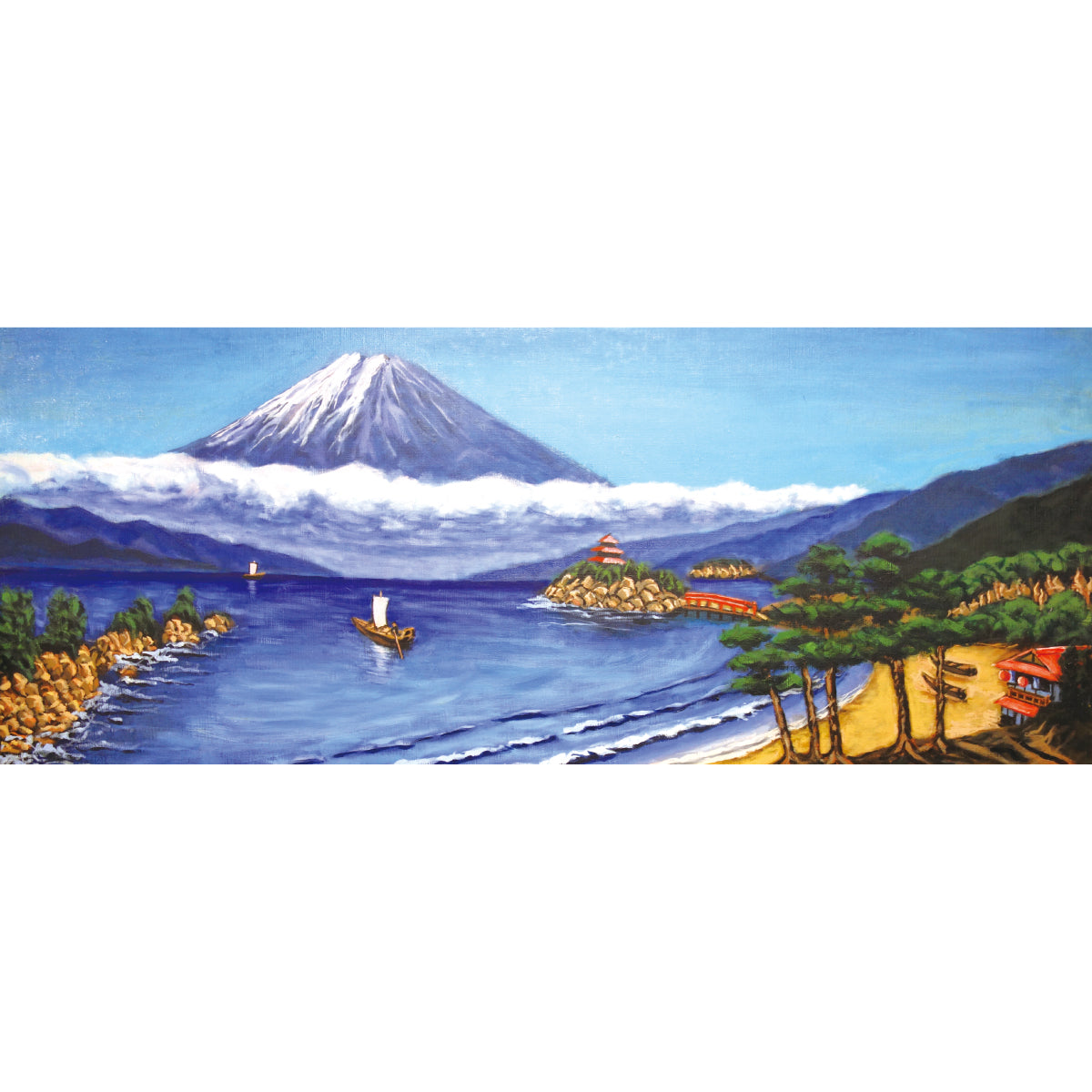お風呂ポスター お寺と富士 パノラマ(銭湯画)