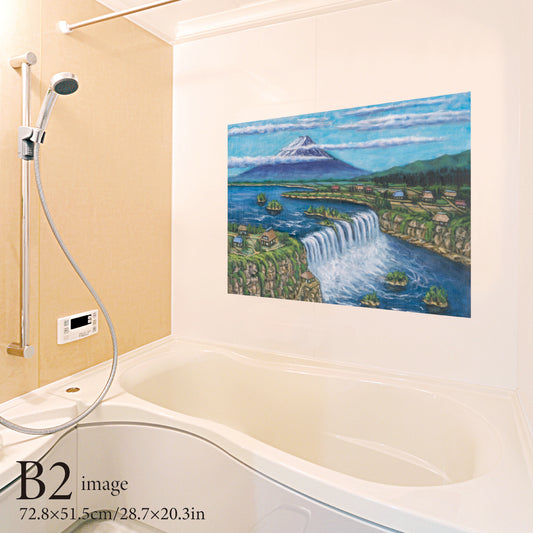 大滝と富士山(銭湯画)