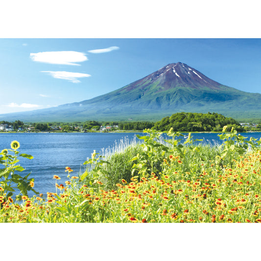 お風呂ポスター 河口湖畔の花と富士山