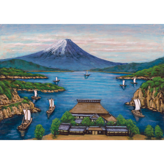 お風呂ポスター 屋敷と富士山(銭湯画)