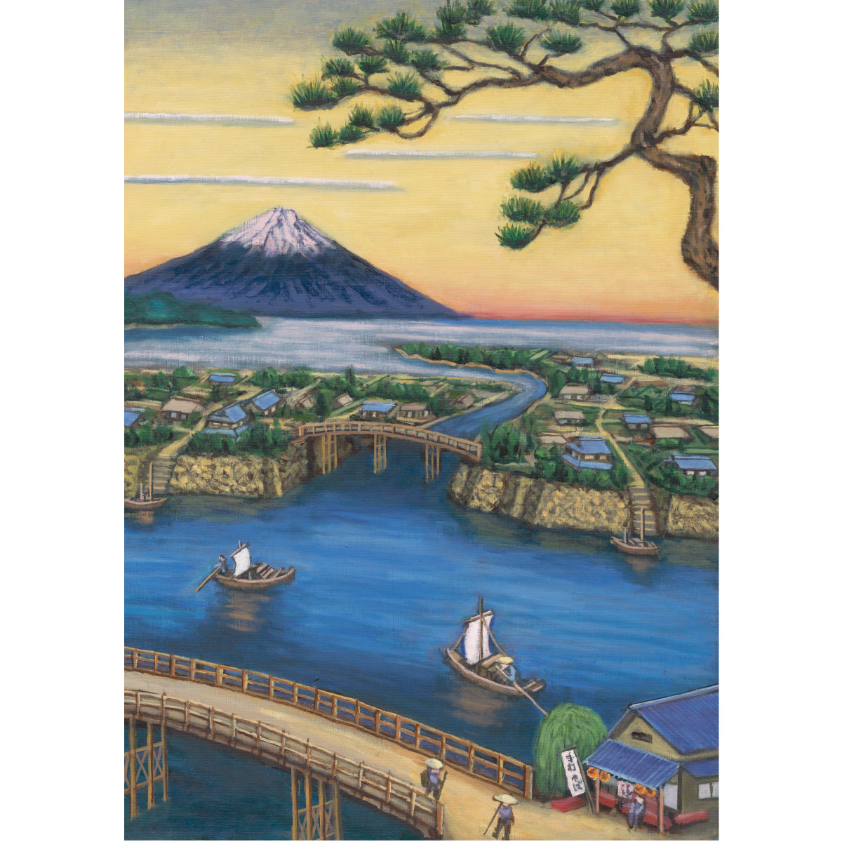 松と橋と富士山(銭湯画)